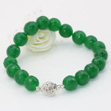 Green Faceted Stone Beads Bracelet 10mm Round Jades Chalcedony Jewelry