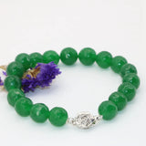 Green Faceted Stone Beads Bracelet 10mm Round Jades Chalcedony Jewelry