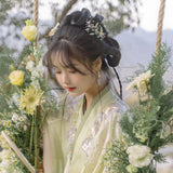 Green Flower Hairpin Hair Clip Pearl Alloy Leaf Shaped Headpiece