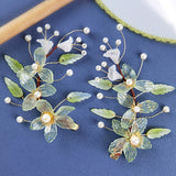 Green Flower Hairpin Hair Clip Pearl Alloy Leaf Shaped Headpiece