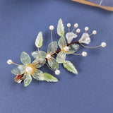 Green Flower Hairpin Hair Clip Pearl Alloy Leaf Shaped Headpiece