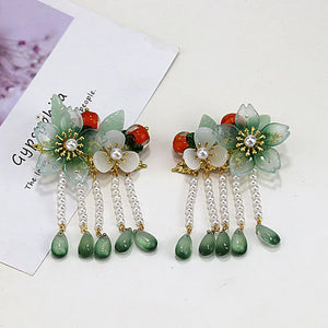 Green Flower Persimmon Hair Clips Hanfu Bride Headdress Hair Clip