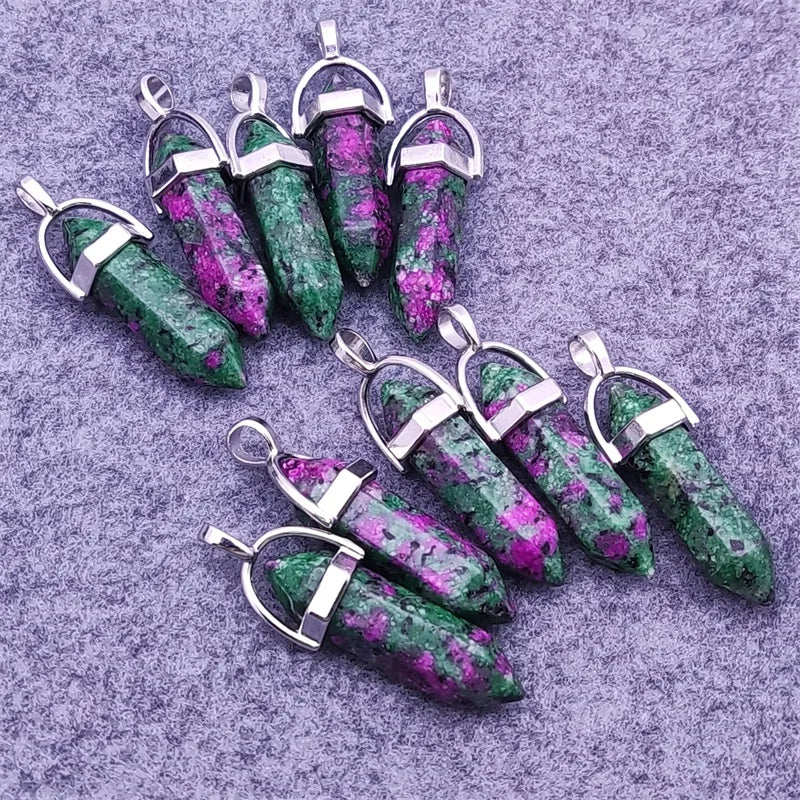 Green Flower Stone Pendant Pendulum Bullet Shape Charms