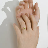Green Gem Peridot Ring for Women Adjustable Charm Silver Jewelry