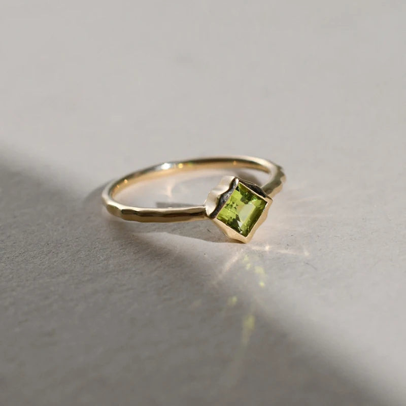 Green Gem Peridot Ring for Women Adjustable Charm Silver Jewelry