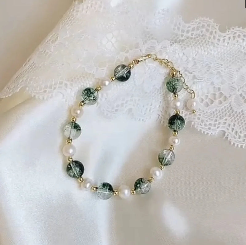 Green Ghost Freshwater Pearl Bracelet Crystal Couple Girlfriend Birthday Gift