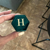 Green Hexagon Velvet Ring Box Single/Double Slot Ring Holder