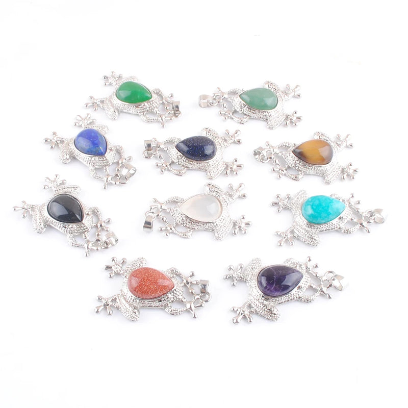 Green Jade Amethyst Gemstone Frog Pendant for Necklaces