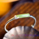 Green Jade Bamboo Bracelets Carved Bangles Chalcedony Bracelet 925 Silver