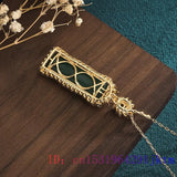 Green Jade Bamboo Pendant Necklace Chalcedony 925 Silver Amulets