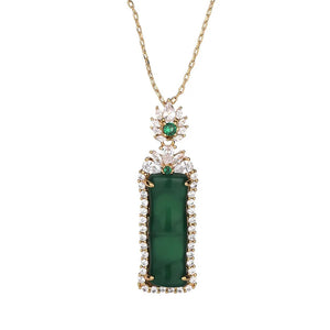 Green Jade Bamboo Pendant Necklace Chalcedony 925 Silver Amulets