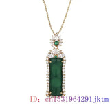 Green Jade Bamboo Pendant Necklace Chalcedony 925 Silver Amulets