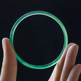 Green Jade Bangle Thin round Bracelet Chinese Natural Chalcedony Carved Charm