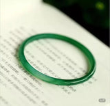 Green Jade Bangle Thin round Bracelet Chinese Natural Chalcedony Carved Charm