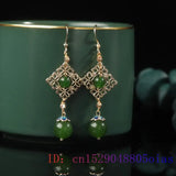 Green Jade Bead Earrings Chalcedony Jewelry Women 925 Silver Crystal
