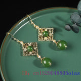 Green Jade Bead Earrings Chalcedony Jewelry Women 925 Silver Crystal