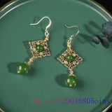 Green Jade Bead Earrings Chalcedony Jewelry Women 925 Silver Crystal