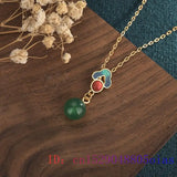 Green Jade Bead Pendant Necklace Chinese Gemstone 925 Silver Charm
