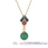 Green Jade Bead Pendant Necklace Chinese Gemstone 925 Silver Charm