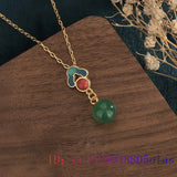 Green Jade Bead Pendant Necklace Chinese Gemstone 925 Silver Charm
