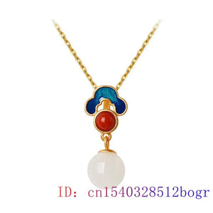 Green Jade Bead Pendant Women Jewelry Natural Chinese Chalcedony Necklace