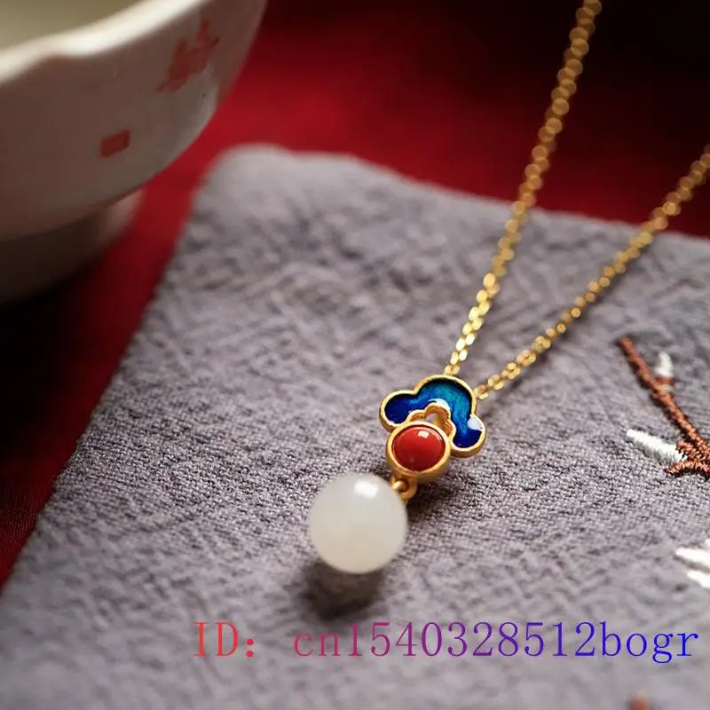 Green Jade Bead Pendant Women Jewelry Natural Chinese Chalcedony Necklace