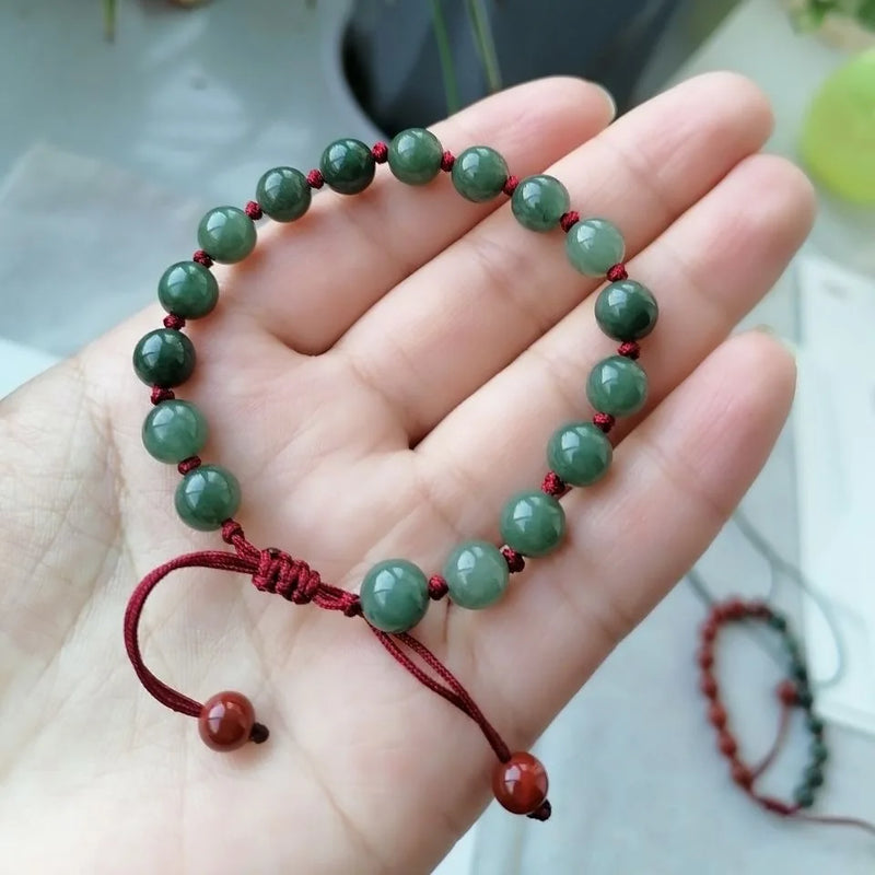 Green Jade Beaded Bracelet Emerald Jewelry Amulets Talismans Bead Natural Charm