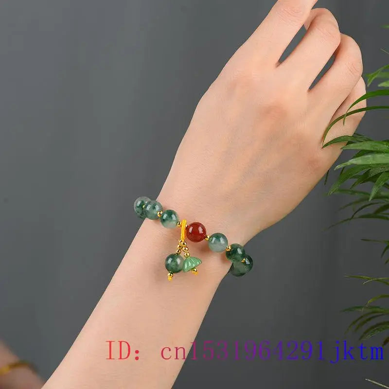 Green Jade Beaded Bracelets 925 Silver Men Accessories Jewelry Chalcedony Bangle