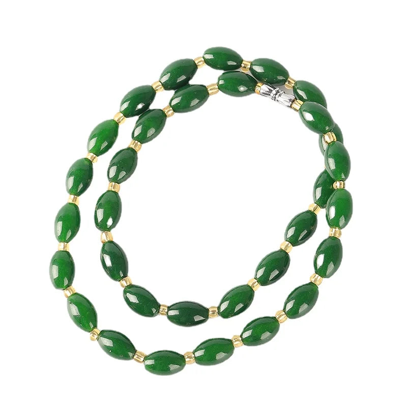 Green Jade Beaded Choker Layered Short Necklace