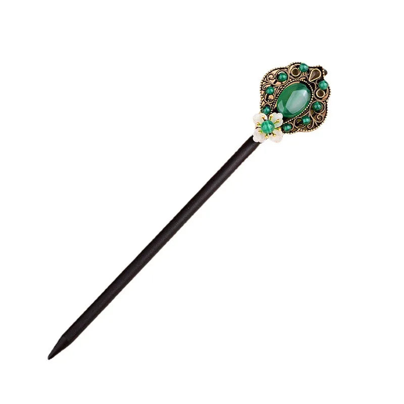 Green Jade Beaded Hairpin Vintage Jewelry Talismans Hair Sticks