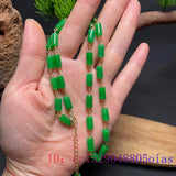 Green Jade Beaded Necklace Vintage 925 Silver Jewelry Stone for Women