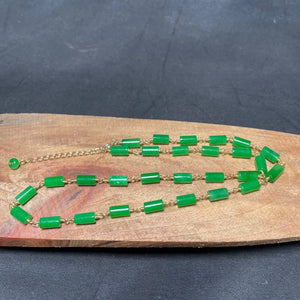 Green Jade Beaded Necklace Vintage 925 Silver Jewelry Stone for Women