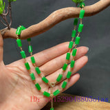 Green Jade Beaded Necklace Vintage 925 Silver Jewelry Stone for Women