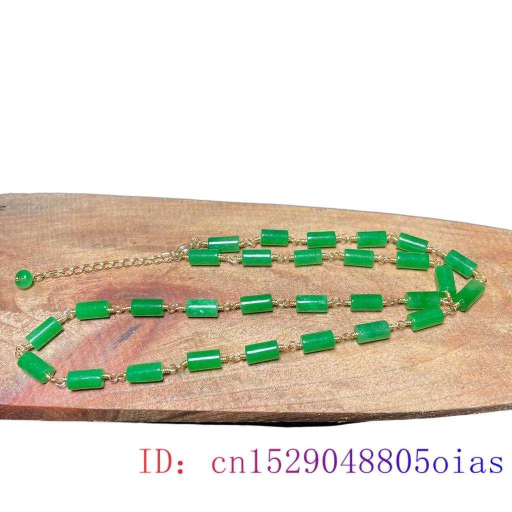 Green Jade Beaded Necklace Vintage 925 Silver Jewelry Stone for Women