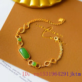 Green Jade Bracelet 925 Silver Chalcedony Amulet Chinese Jewelry
