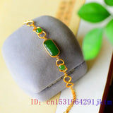Green Jade Bracelet 925 Silver Chalcedony Amulet Chinese Jewelry