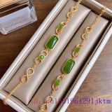 Green Jade Bracelet 925 Silver Chalcedony Amulet Chinese Jewelry