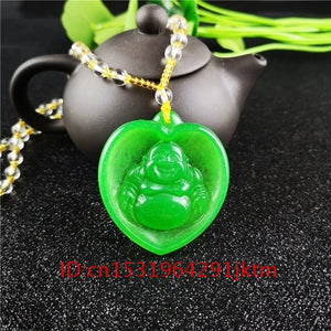 Green Jade Buddha Pendant Necklace Men Chinese Jadeite Carved Charm Amulet