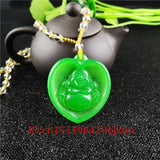 Green Jade Buddha Pendant Necklace Men Chinese Jadeite Carved Charm Amulet