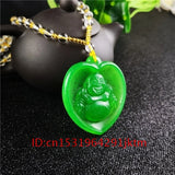 Green Jade Buddha Pendant Necklace Men Chinese Jadeite Carved Charm Amulet