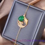 Green Jade Carp Bracelet 925 Silver Stone Natural Gift Chalcedony