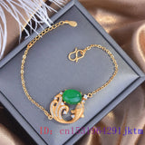 Green Jade Carp Bracelet 925 Silver Stone Natural Gift Chalcedony