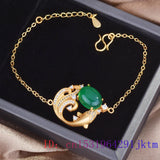 Green Jade Carp Bracelet 925 Silver Stone Natural Gift Chalcedony