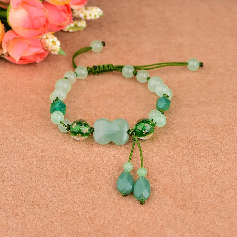 Green Jade Clover Bracelet Beads Man Talismans Jewelry