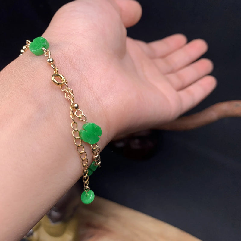 Green Jade Clover Bracelet 925 Silver Jewelry