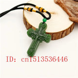 Green Jade Cross Jesus Carved Pendant Chinese Necklace Charm Jadeite Lucky