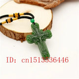 Green Jade Cross Jesus Carved Pendant Chinese Necklace Charm Jadeite Lucky
