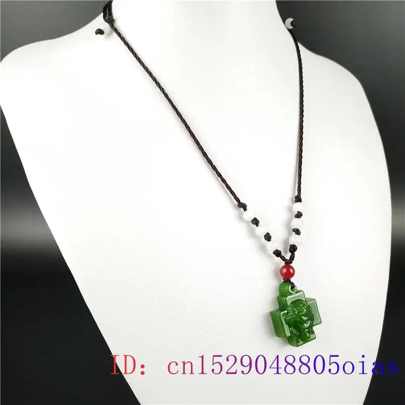 Green Jade Cross Necklace Pendant Jesus Vintage Women Chinese Jadeite Jewelry