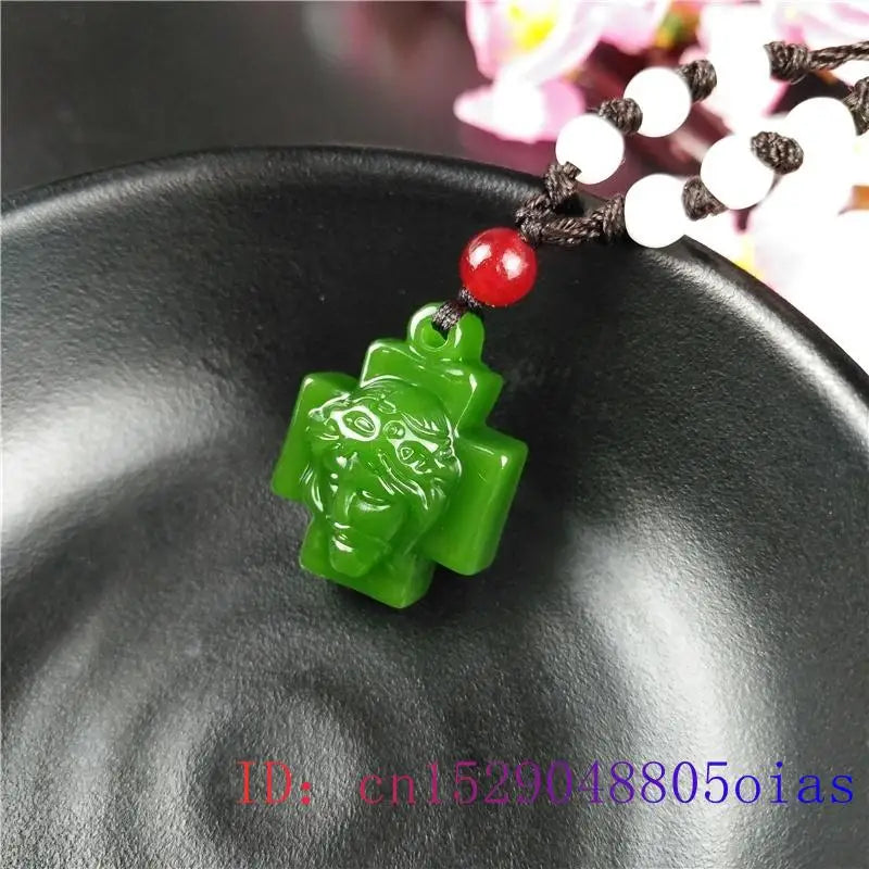 Green Jade Cross Necklace Pendant Jesus Vintage Women Chinese Jadeite Jewelry