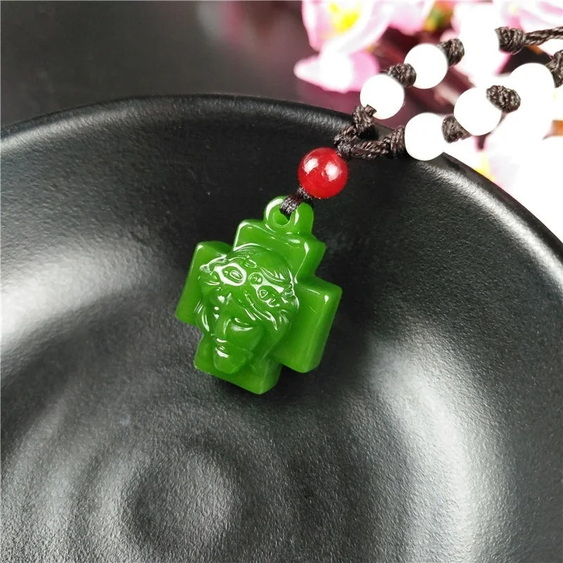Green Jade Cross Necklace Pendant Jesus Vintage Women Chinese Jadeite Jewelry